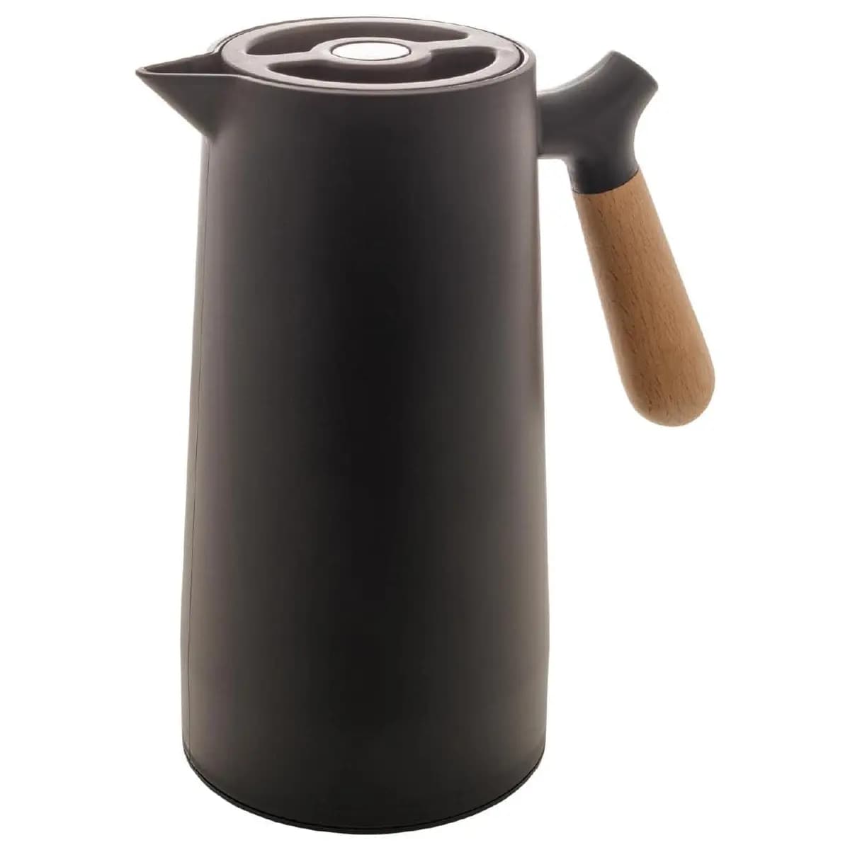 WOLFF - Garrafa Térmica de Plástico com Cabo de Madeira Nórdica 1L Preta - Mesa Posta - Itens Para Casa - Utensílios de Cozinha - Perfeita Para Café e Chá