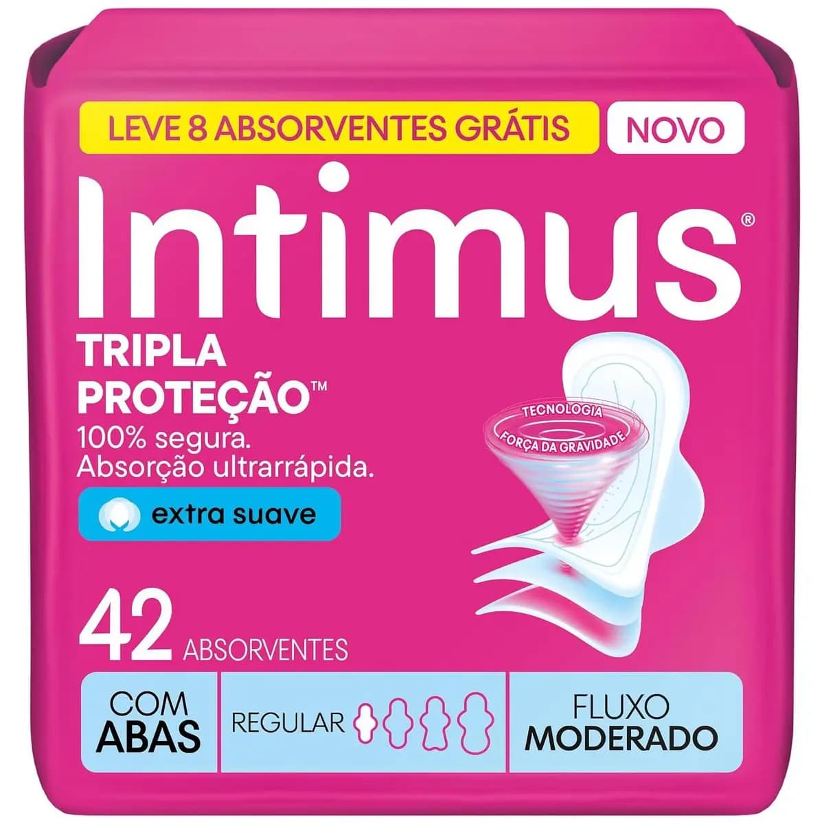 Absorvente Intimus Tripla Proteção Dia Suave Com Abas, Fluxo Moderado, 42 unid