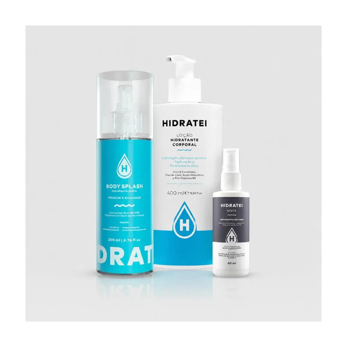 Kit Hidratei: Loção Hidratante 200ml + Body Splash 200ml + Spray Noite 60ml Travel Size