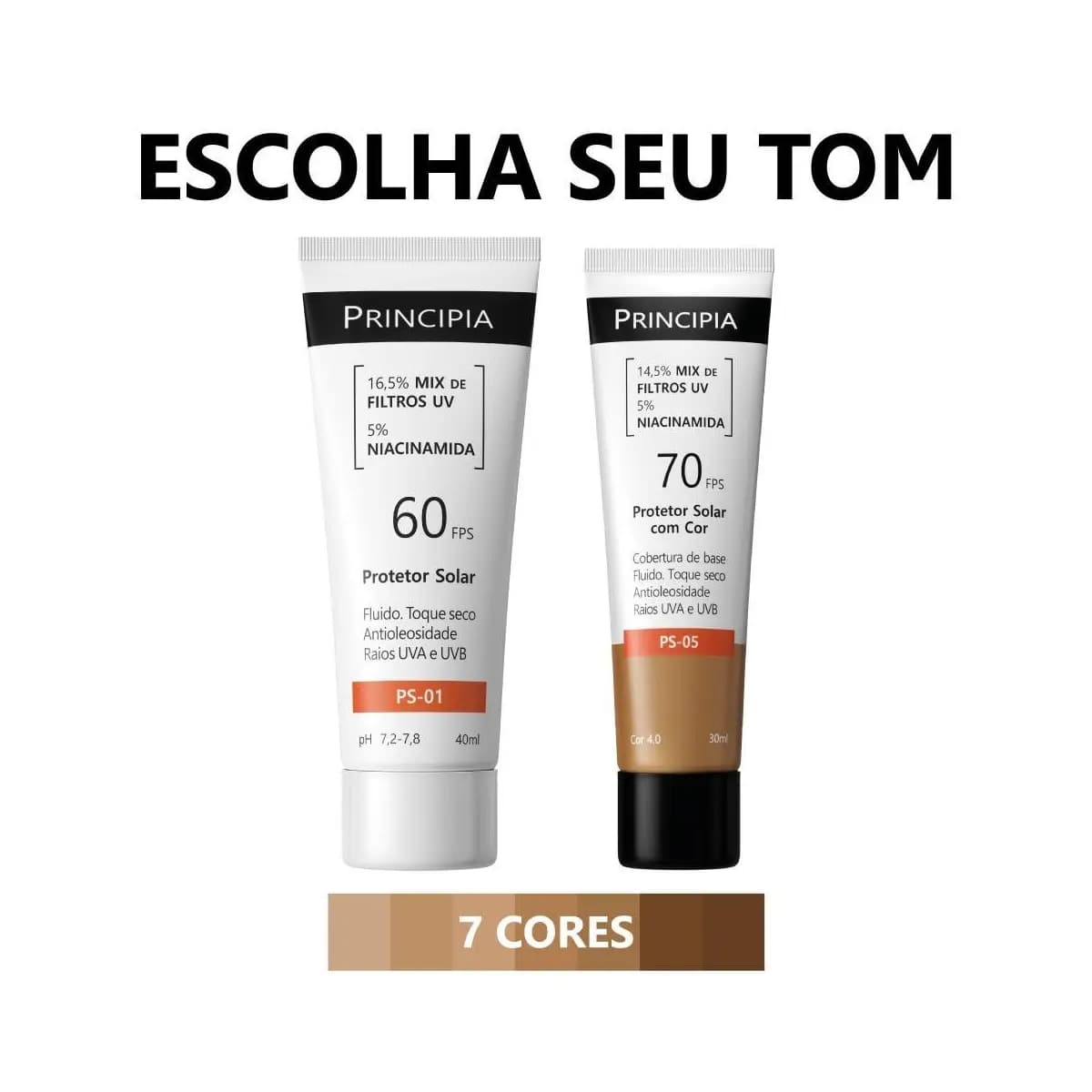 Principia Kit Protetor Solar PS-01 FPS 60 + PS-05 FPS 70- escolha seu tom