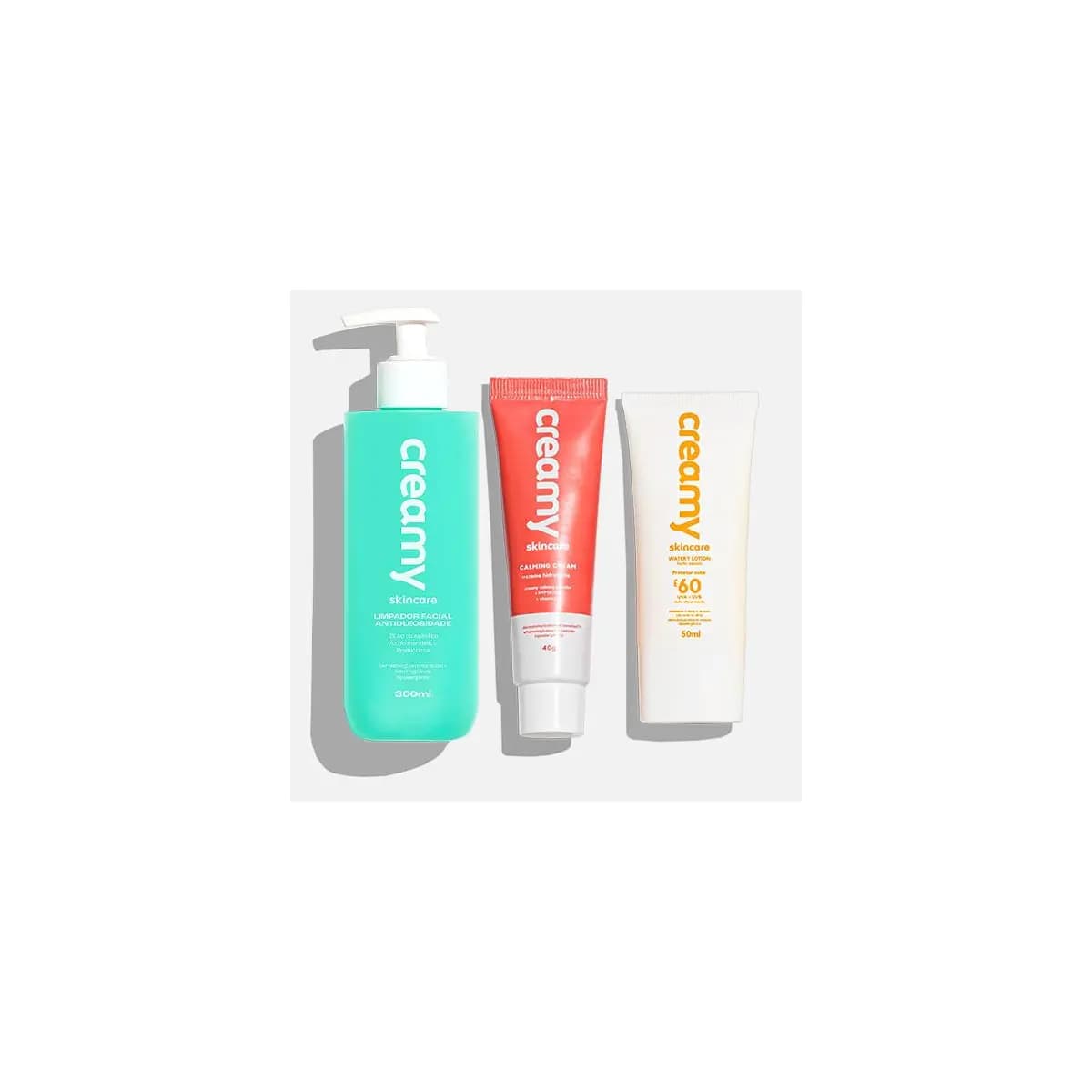 Kit Antioleosidade - Limpador Facial, Gel Creme Hidratante Facial Calming Cream, Protetor Solar FPS 60