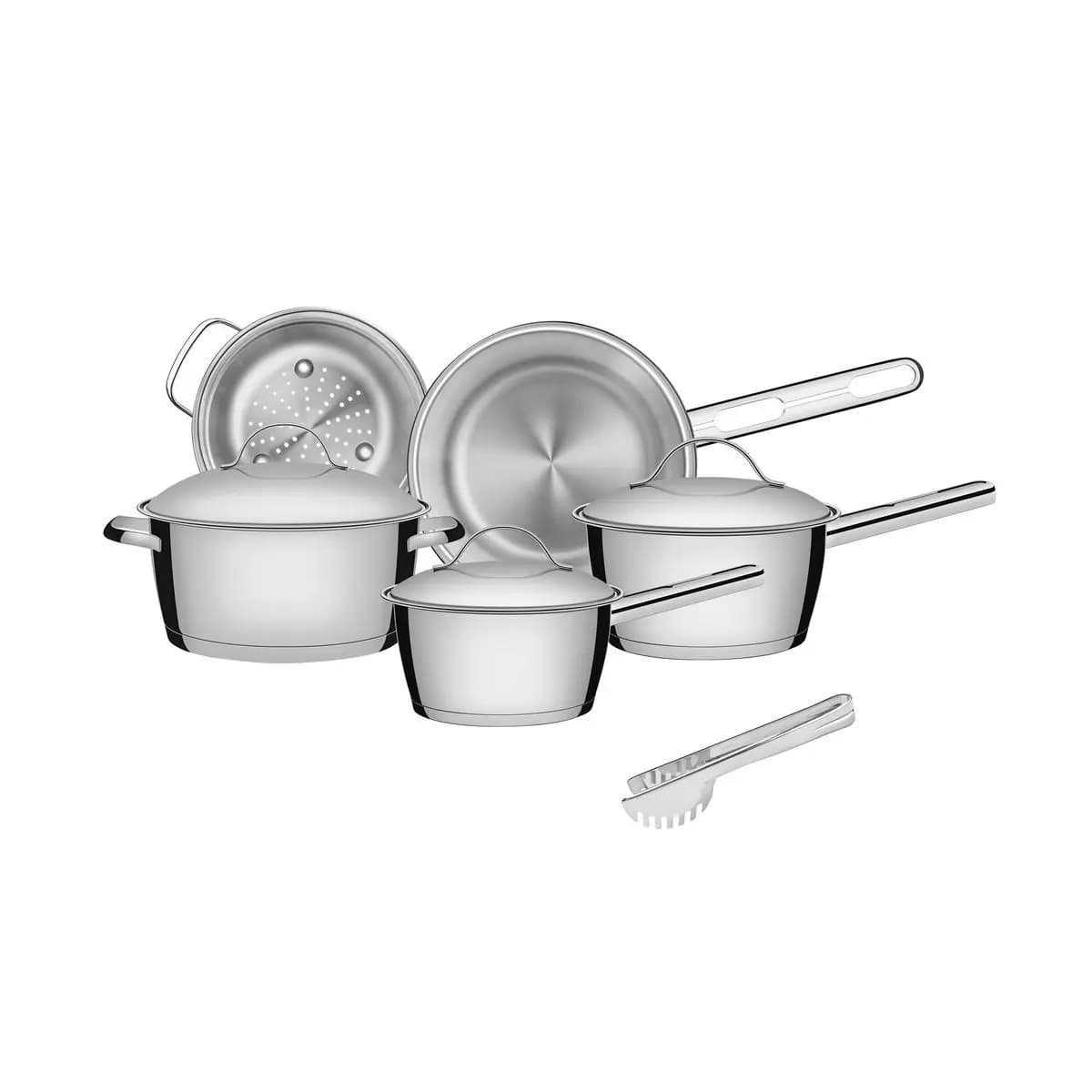 Jogo de Panelas Tramontina Aço Inox Allegra 5 Peças Fundo Triplo + Pegador de Massa