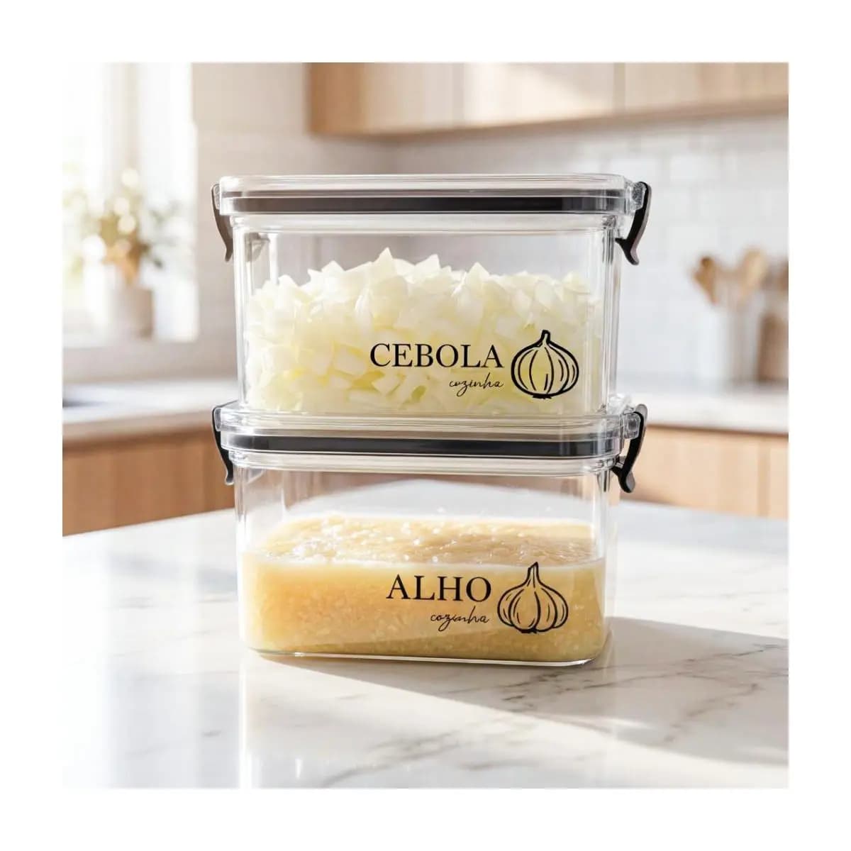 Potes Multiuso Herméticos Geladeira 460ml/950ml - Porta Mantimentos, Porta Alho, Porta Cebola e muito mais