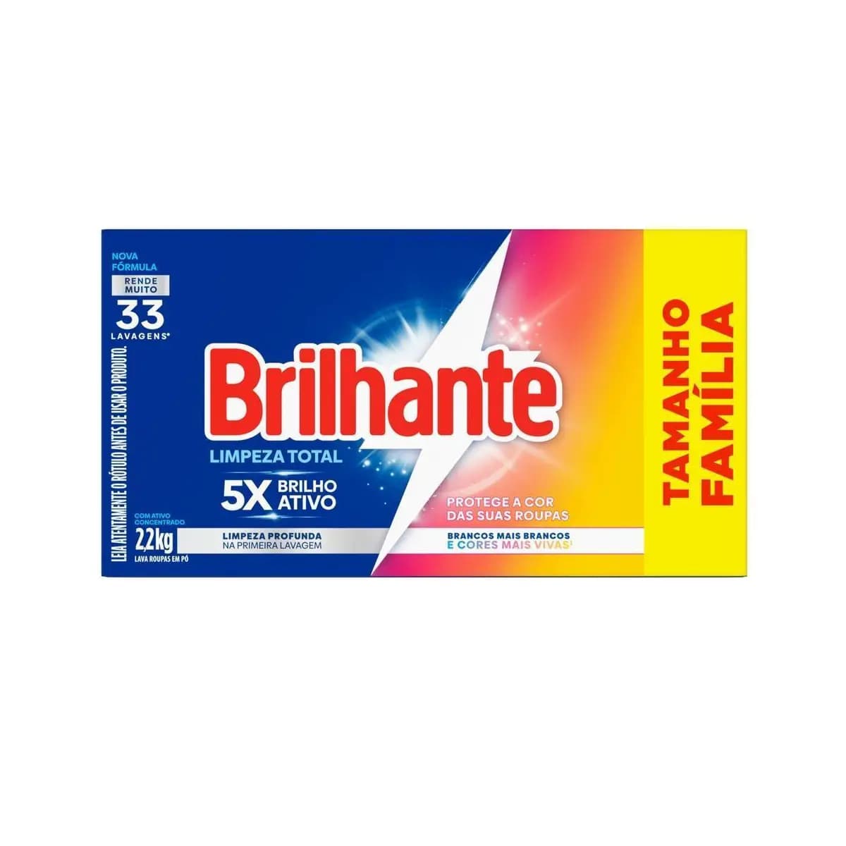 Lava Roupas em Pó Brilhante Roupas Brancas e Coloridas Limpeza Total 2,2kg