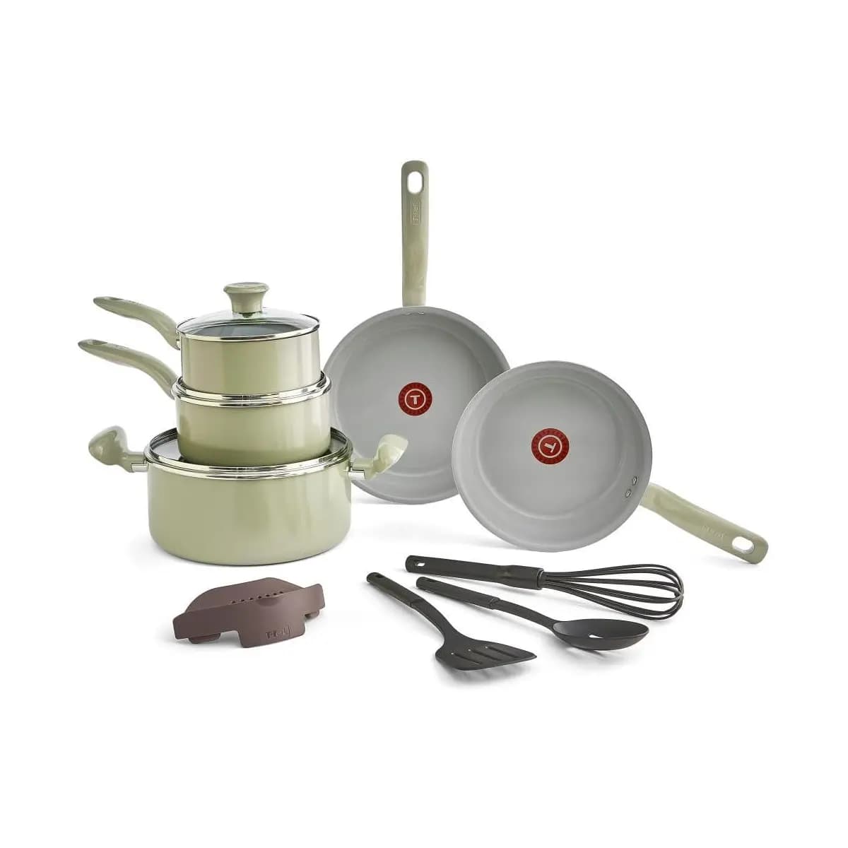 Jogo de Panelas Tefal Recycled Ceramic Verde 9 Peças – Revestimento Cerâmico Antiaderente Livre de PFOA, Alumínio 100% Reciclado, Thermo-Sinal e Acessórios Inclusos