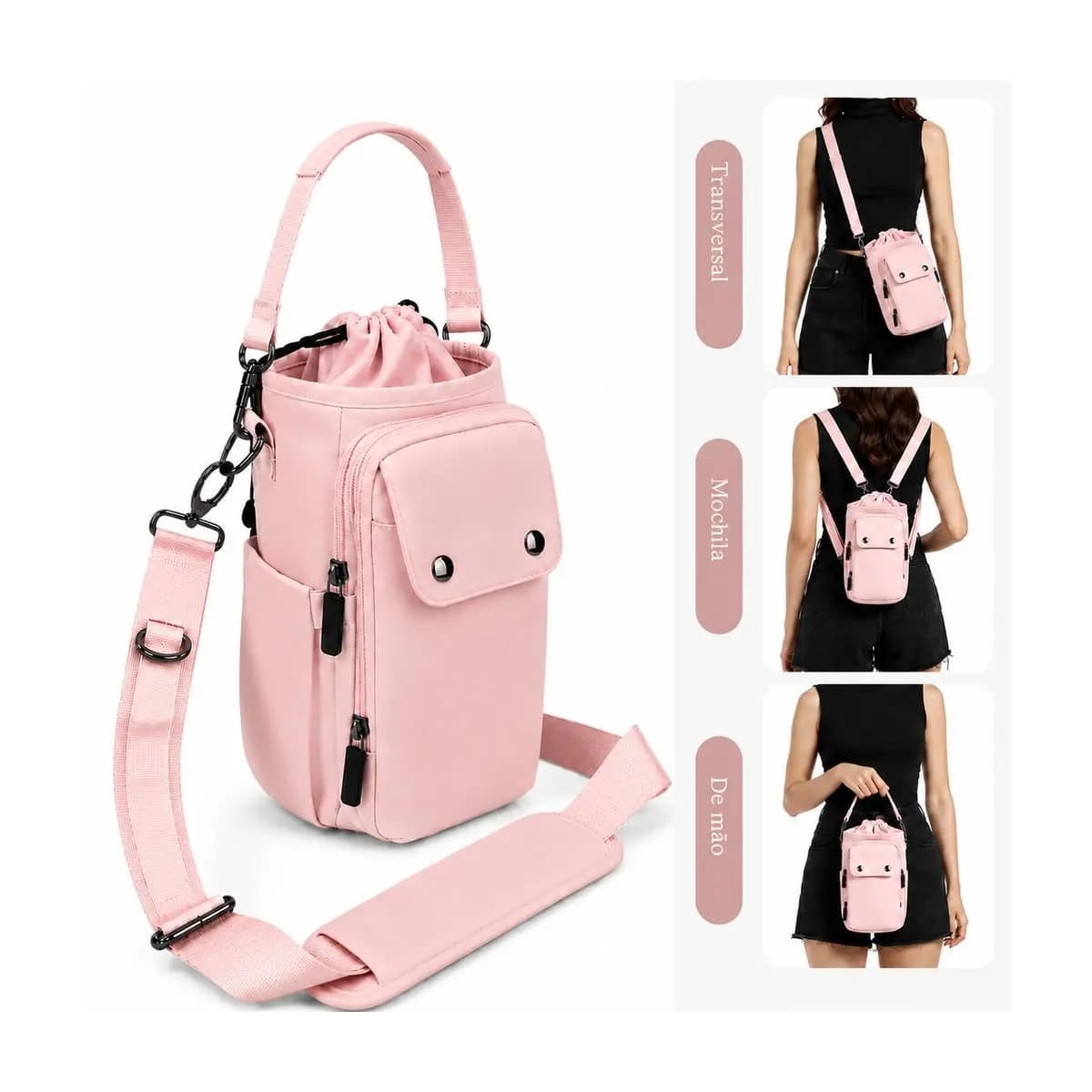Bolsa Para Garrafa Vira Mochila 5 Bolsos 40oz Impermeável Alça Ajustável Com Mosquetão Uso Nas Costas E Transversal
