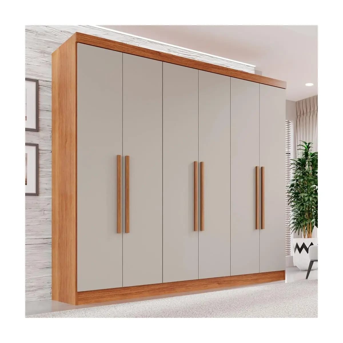 Guarda-roupa Casal 6 Portas 2 Gavetas França Cinamomo/Off White