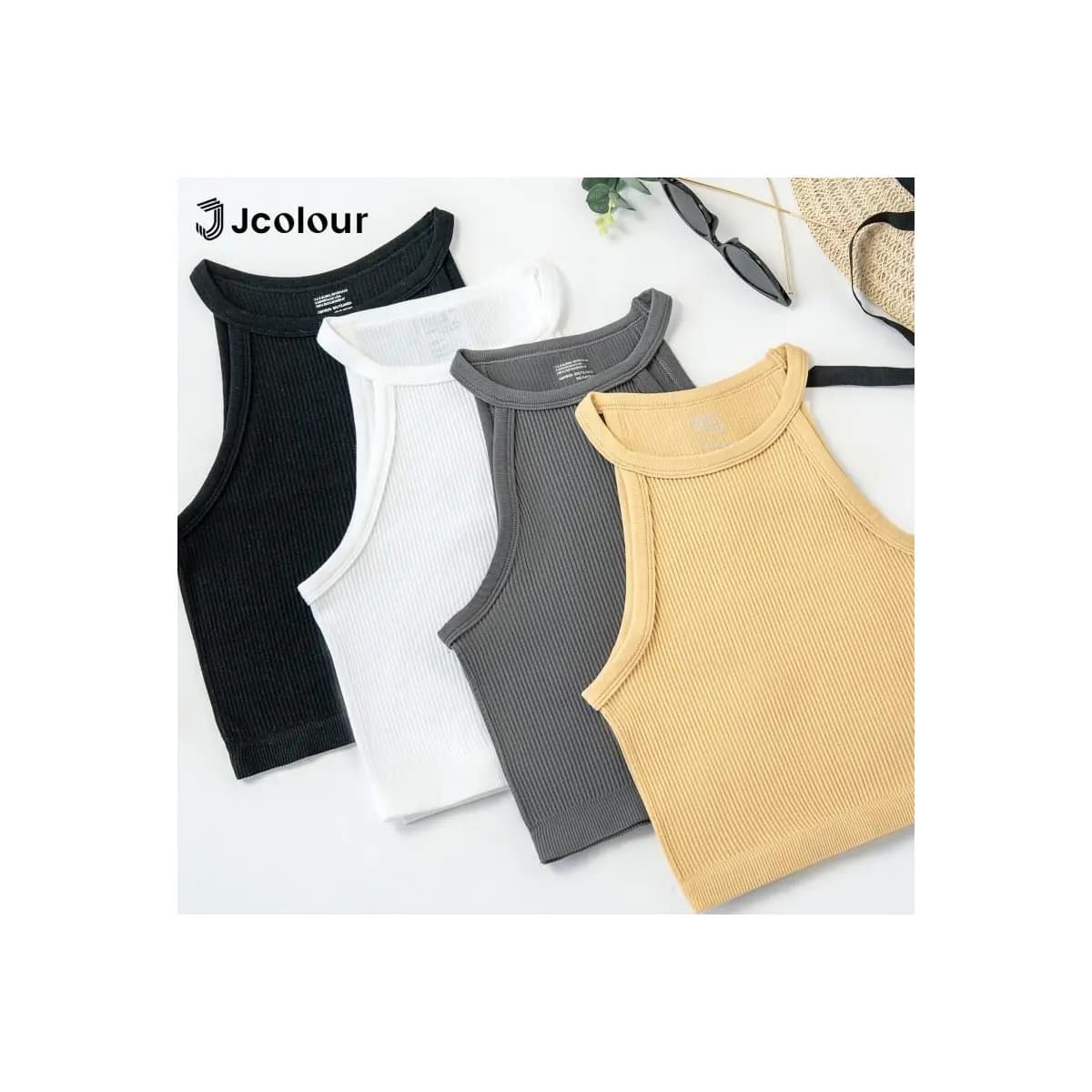 Jcolour Kit 3 Blusinha Feminina Básica Canelada Tendência de Verão para Yoga Pilates Fitness Corrida
