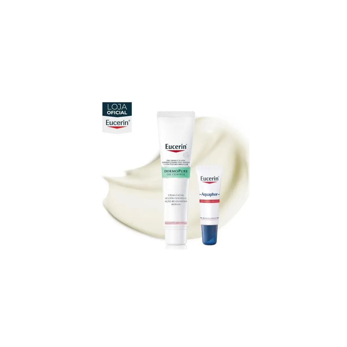 KIT EUCERIN Dermo Pure Creme Facial Antiacne Ação Renovadora Intensa 40ml + Aquaphor Reparador Labial 10ML