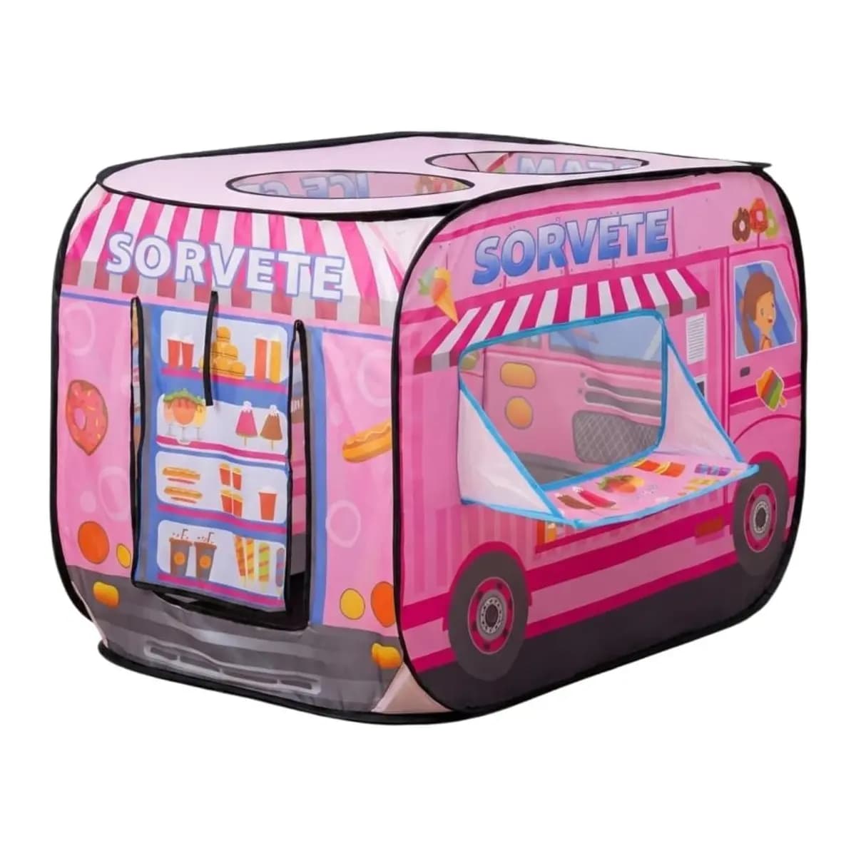 Kinderland Toys Barraca Infantil Caminhão de Sorvete Rosa Pop-Up Brinquedo Educativo de Faz de Conta para Meninas e Meninos de 2 a 6 Anos Presente de Criativo