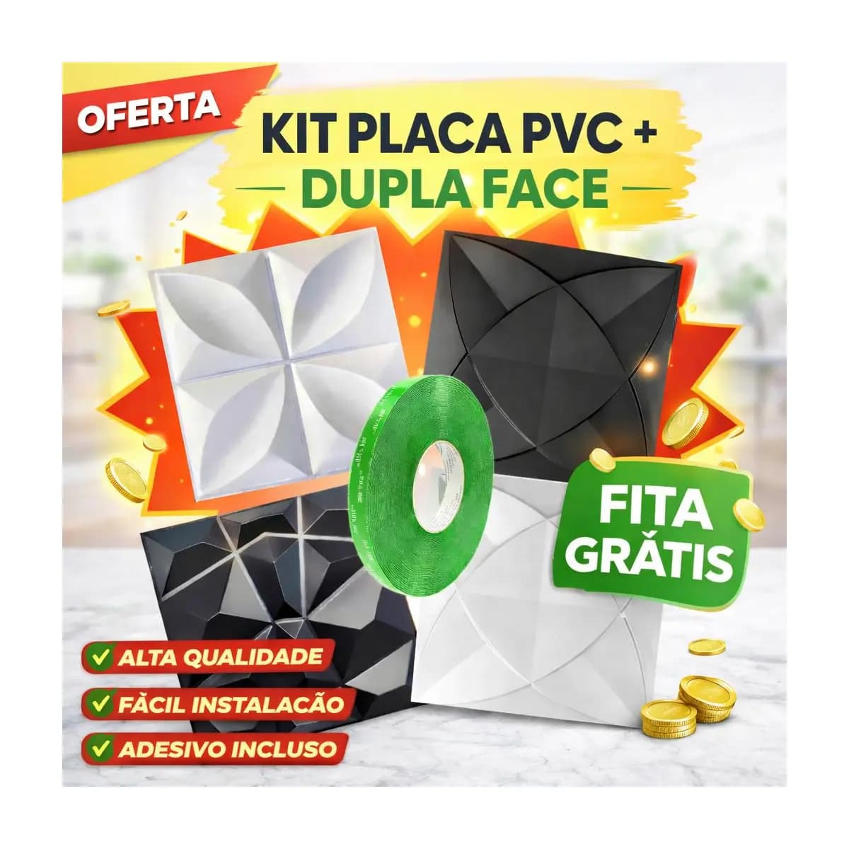 Kit Até 120 Placas PVC 3D Com Dupla Face Decoração Sala Quarto Cozinha Penteadeira 25x25CM