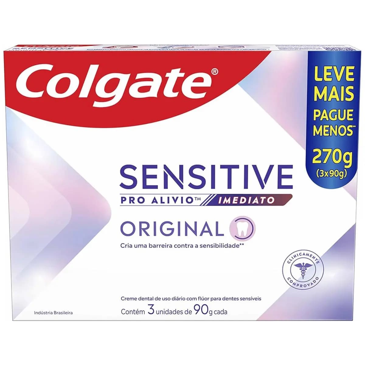 Colgate Creme Dental para sensibilidade Sensitive Pro Alívio Imediato 90 g, 3 Unidades, Alívio da Sensibilidade com Arginina, Sensação Imediata