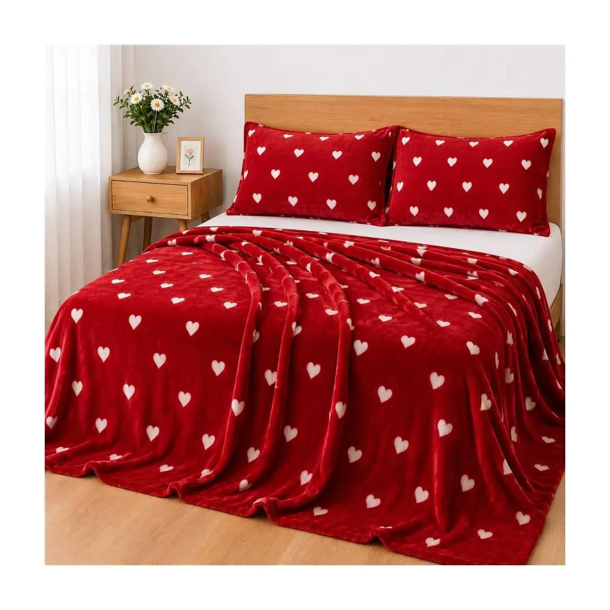 Colcha Cobre Leito Flanel Coração Solteiro Casal Queen King Com Fronha antialérgico