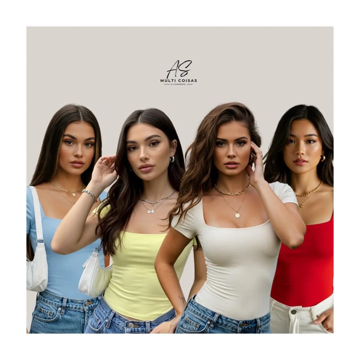 Kit 4 Blusinha Baby Look - Casual Dia a Dia Elegante Básica Lisa Moderna Tendência Influencer