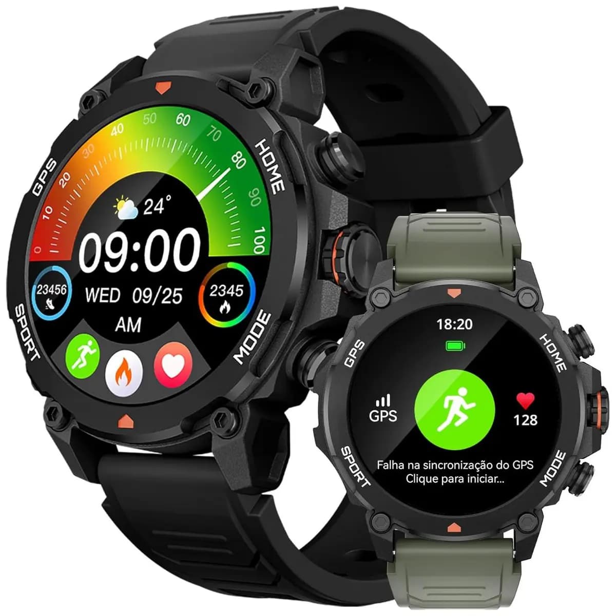 AURAFIT Smartwatch Relogio Inteligente Masculino Relógio Inteligente, GPS 150+ Monitoramento Esportivo, Altímetro Barômetro Bússola, Chamadas Bluetooth, 5ATM a Prova d'Agua, AMOLED 3,6 cm 2 Pulseiras