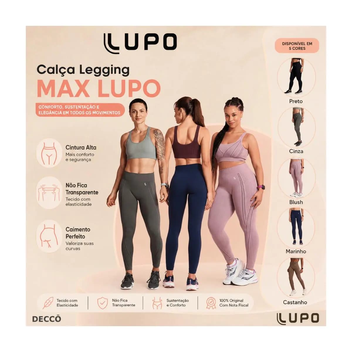 Calça Leg Legging Max Lupo Sport Tecnologia Sem Costura Seamless Dry para Treino de Alto Rendimento