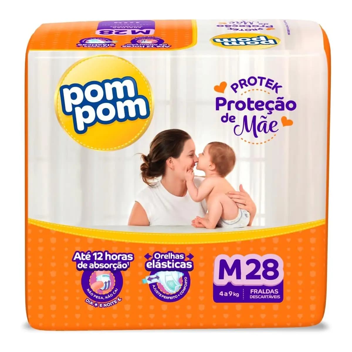 Fralda Pom Pom Protek Proteção de Mãe Jumbo M 28 Unidades