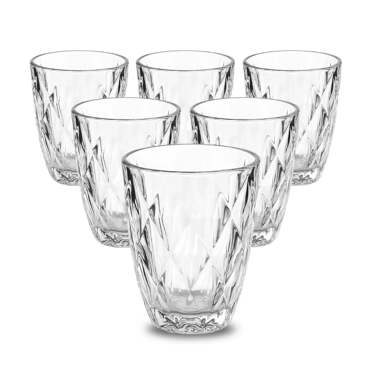 Jogo de Copos 6 Unidades Diamond 3D 300ml Vidro Grosso Luxo