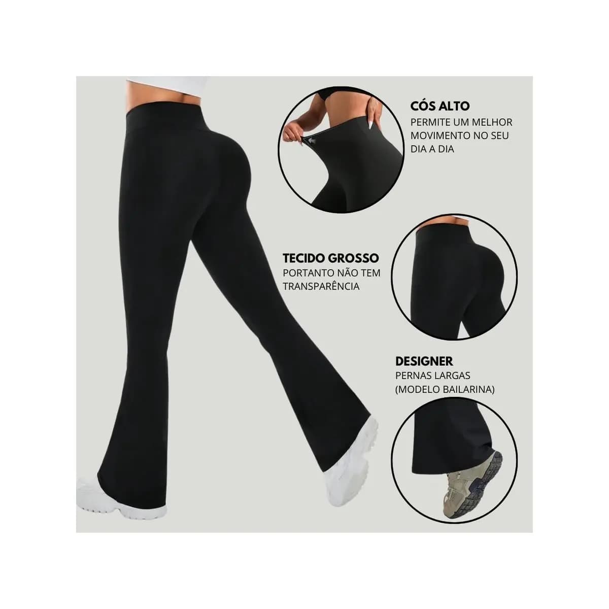 Calça Flare bailarina cintura alta suplex modela bumbum NÃO TEM BOLSO