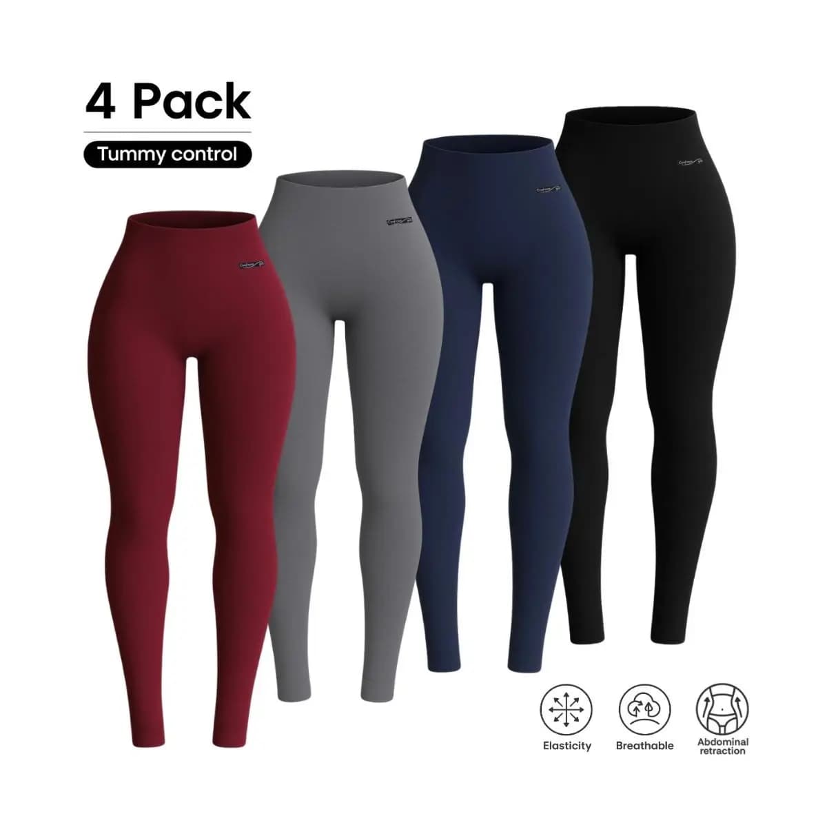 Kit 4 Calças Legging Cintura Alta e Modeladora Zero Transparência