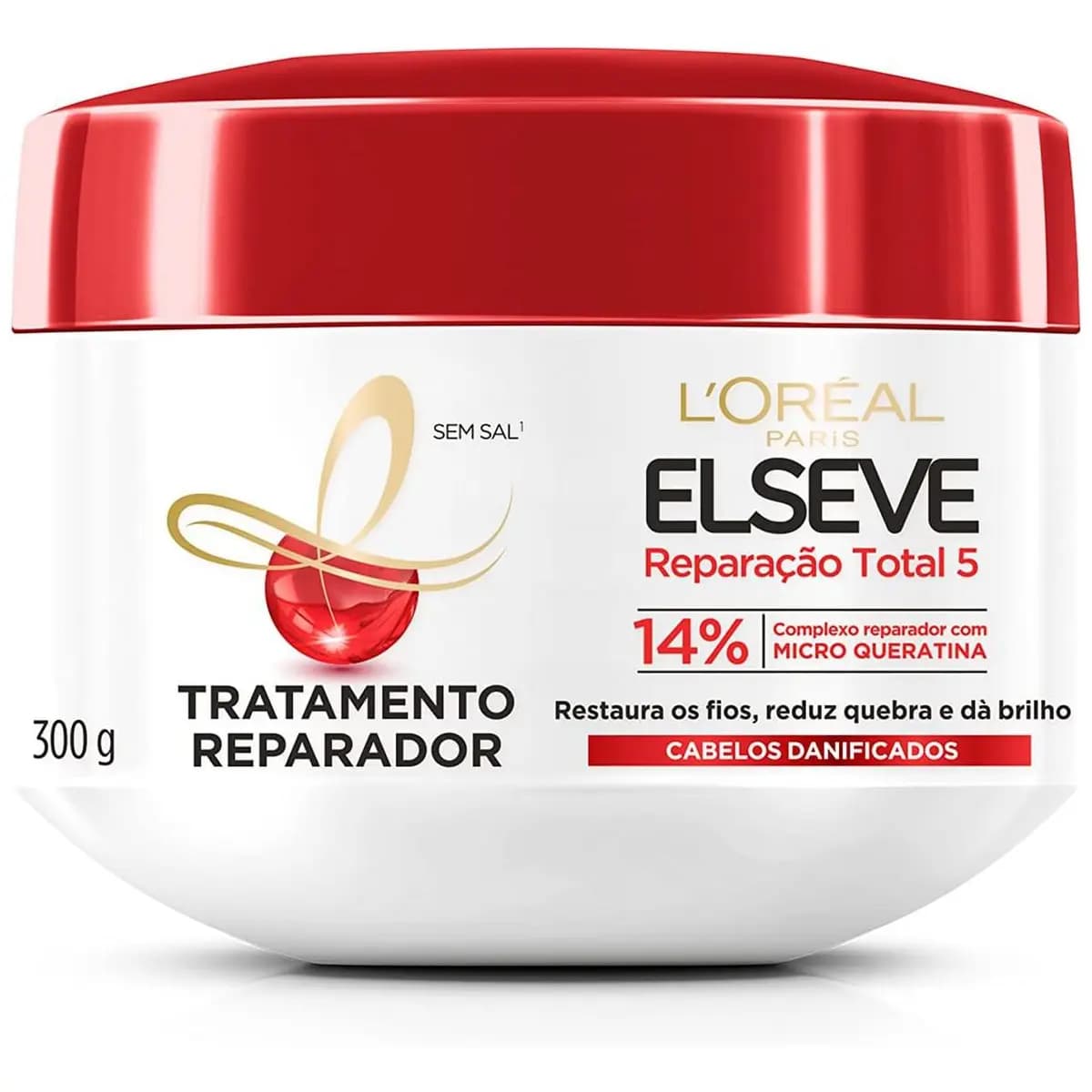 L'Oréal Paris Elseve Reparação Total 5+ Creme de Tratamento, Repara os 5 Sinais de Danos como Quebra e Ressecamento com Cicatri-Ceramida, Recupera, Hidrata e Dá Brilho, 300g
