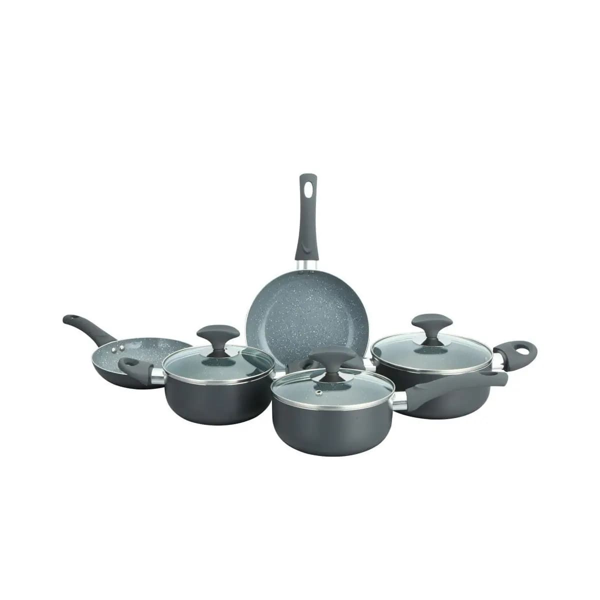 Conjunto 5 Panelas Cerâmica Cazza Tampa de Vidro Cinza