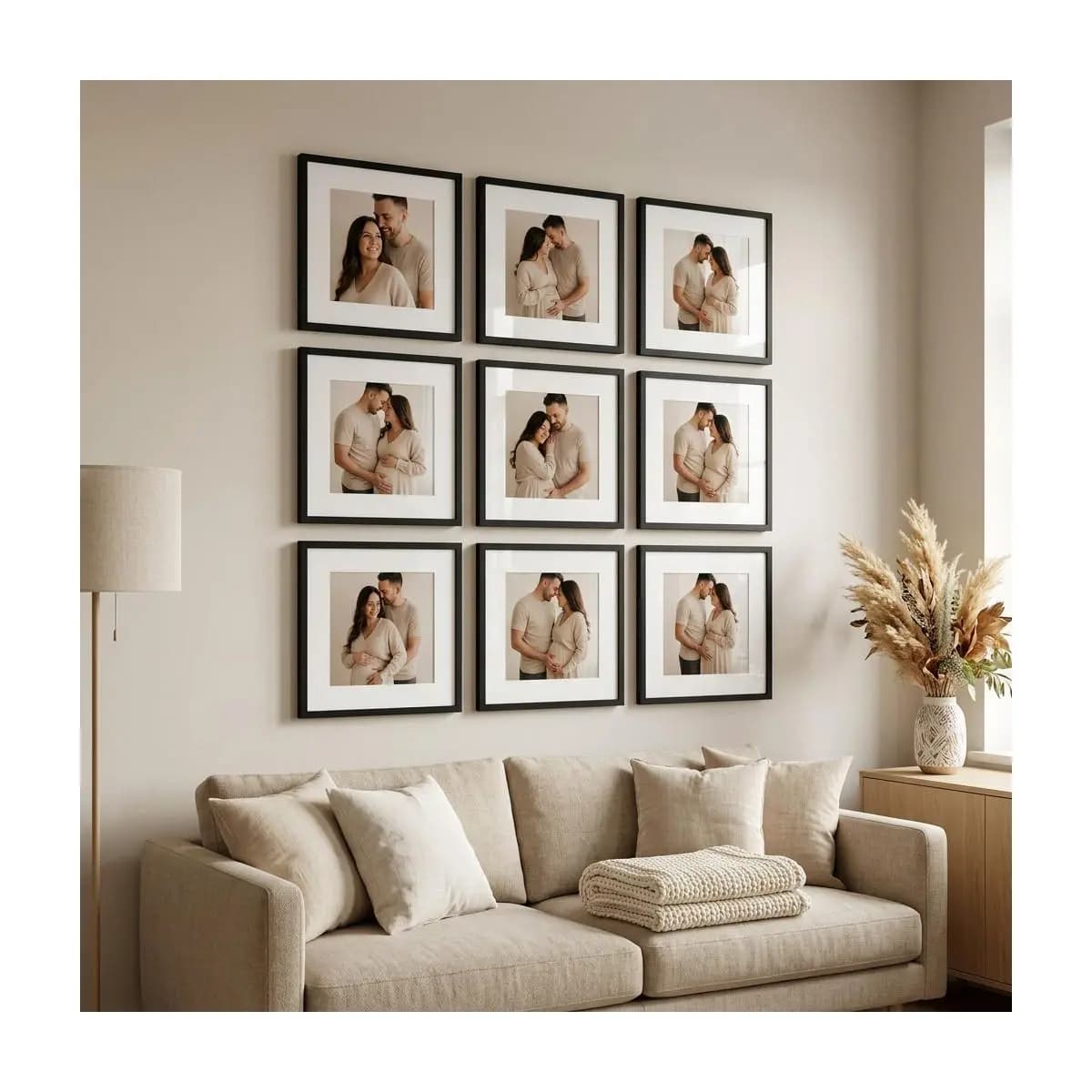 Kit 9 Quadros Decorativos Paspatur Minimalista Madeira Acrilico 23x23 Sala Quarto