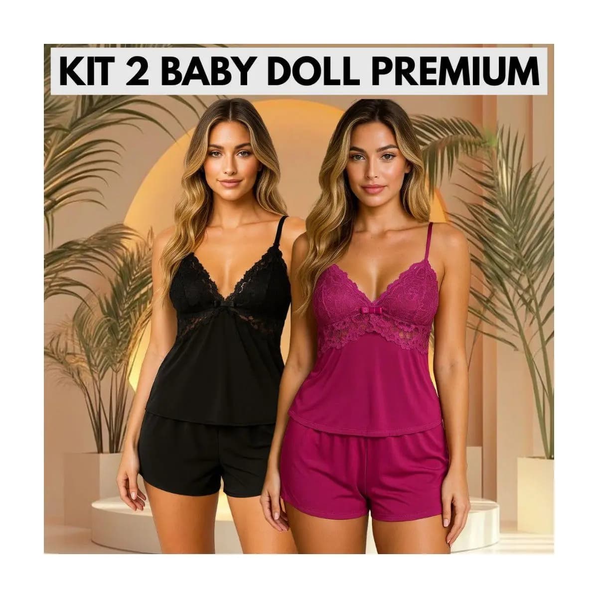 Kit 2 Baby Doll Short Confortável Renda Delicada Fresco