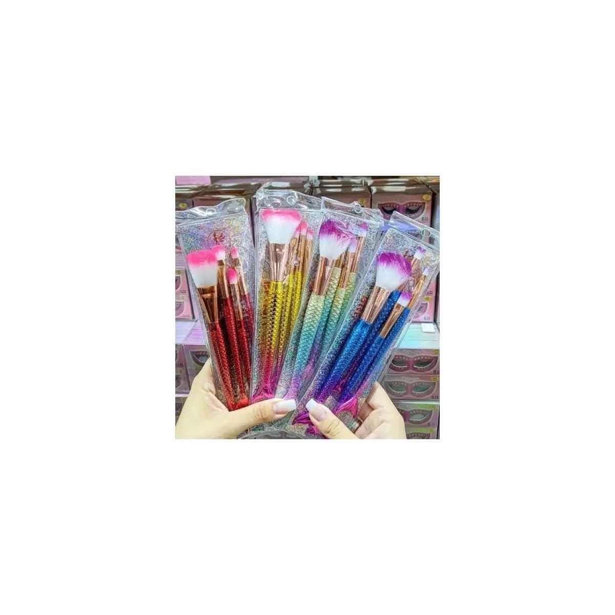 Kit 4 Pincéis Sereia de Maquiagem Para Sobra Blush Contorno Pó Sombra