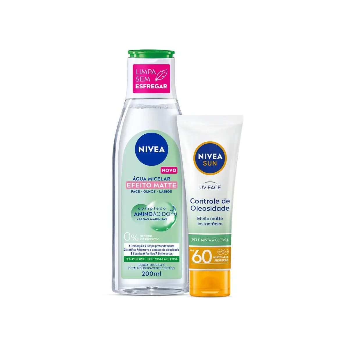 NIVEA KIT Água Micelar Solução de Limpeza 7 em 1 Efeito Matte 200ml + NIVEA Sun UV Face Controle de Oleosidade FPS 60 50