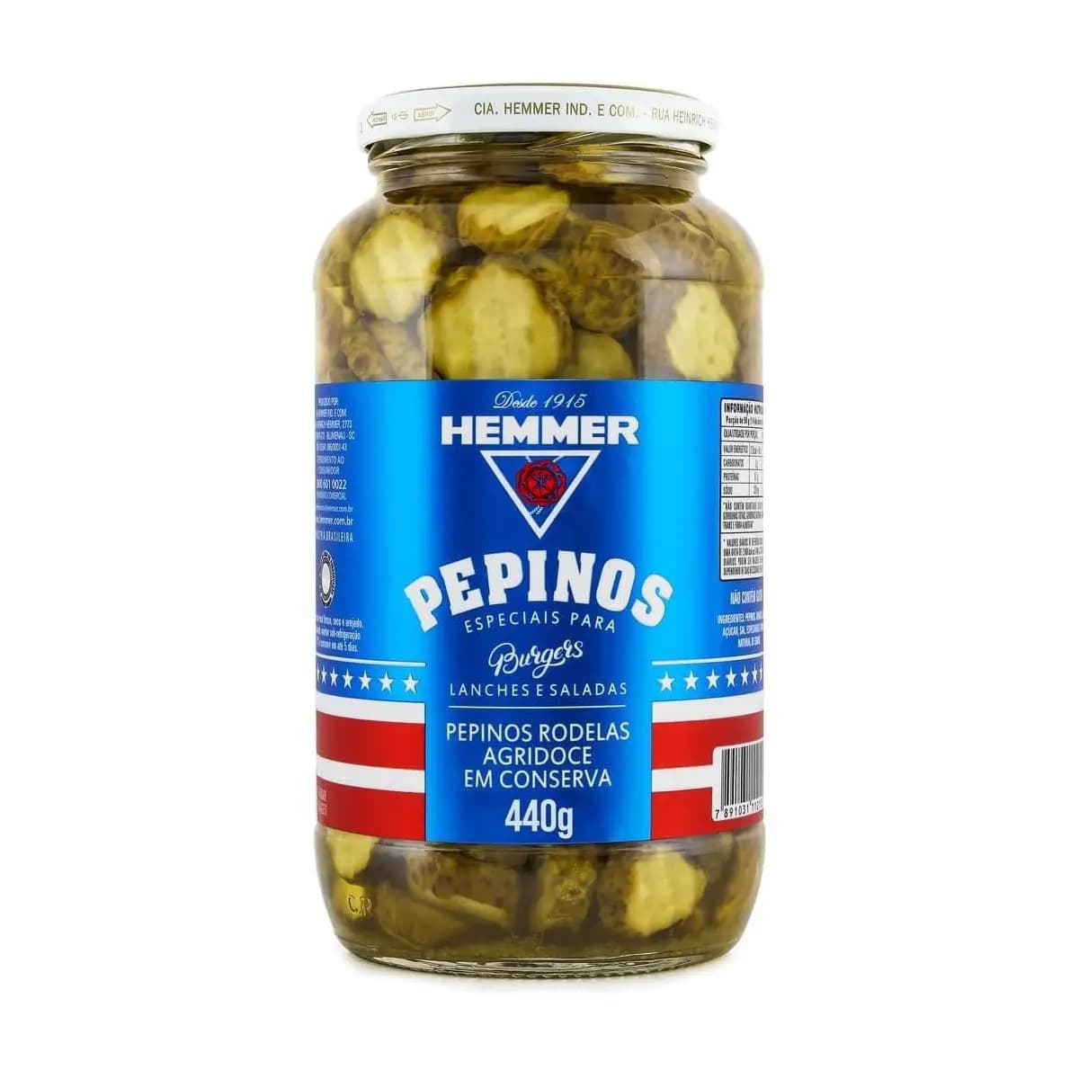 Pepinos em Conserva Agridoce Hemmer Vidro 440G