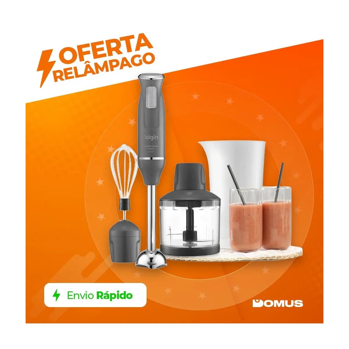 Mixer 3 em 1 Power Inox Lunar Elgin 600W Processador