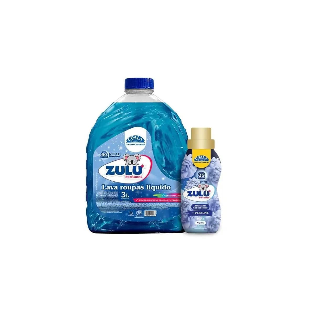 Kit Zulu Perfumes/Coala 1 Lava Roupas Liquido 3L + 1 Amaciante concentrado 500ml - Algodão