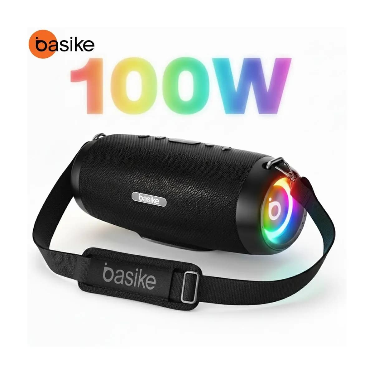 Basike Caixa de Som Bluetooth 100W Portátil Super Bass BOOST Festa PraiaTWS RGB Som Potente À Prova D'Água Alça de Ombro