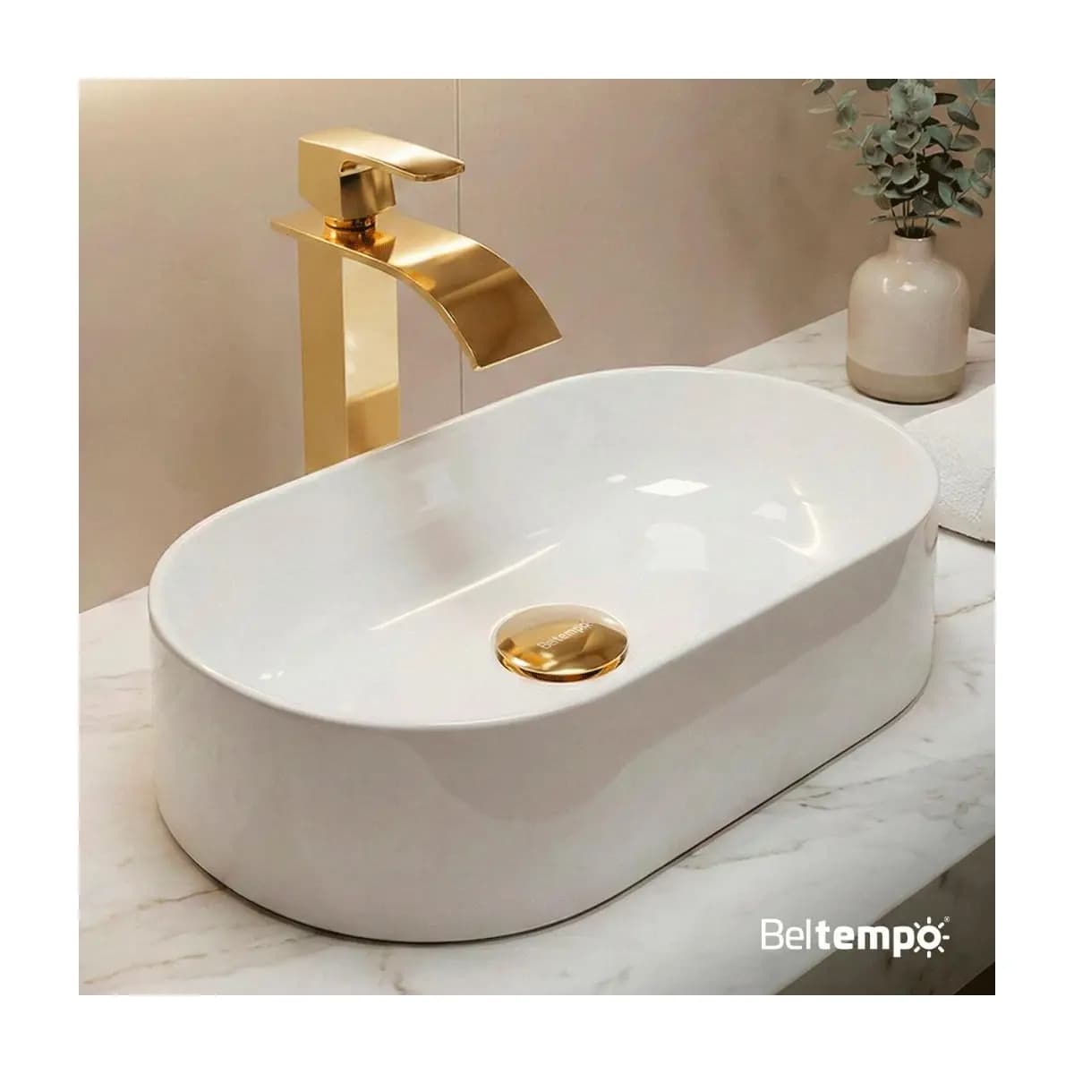 Cuba Pia de Apoio Sobrepor Oval 43x25 Branca Banheiro Lavabo Beltempo BT-2030
