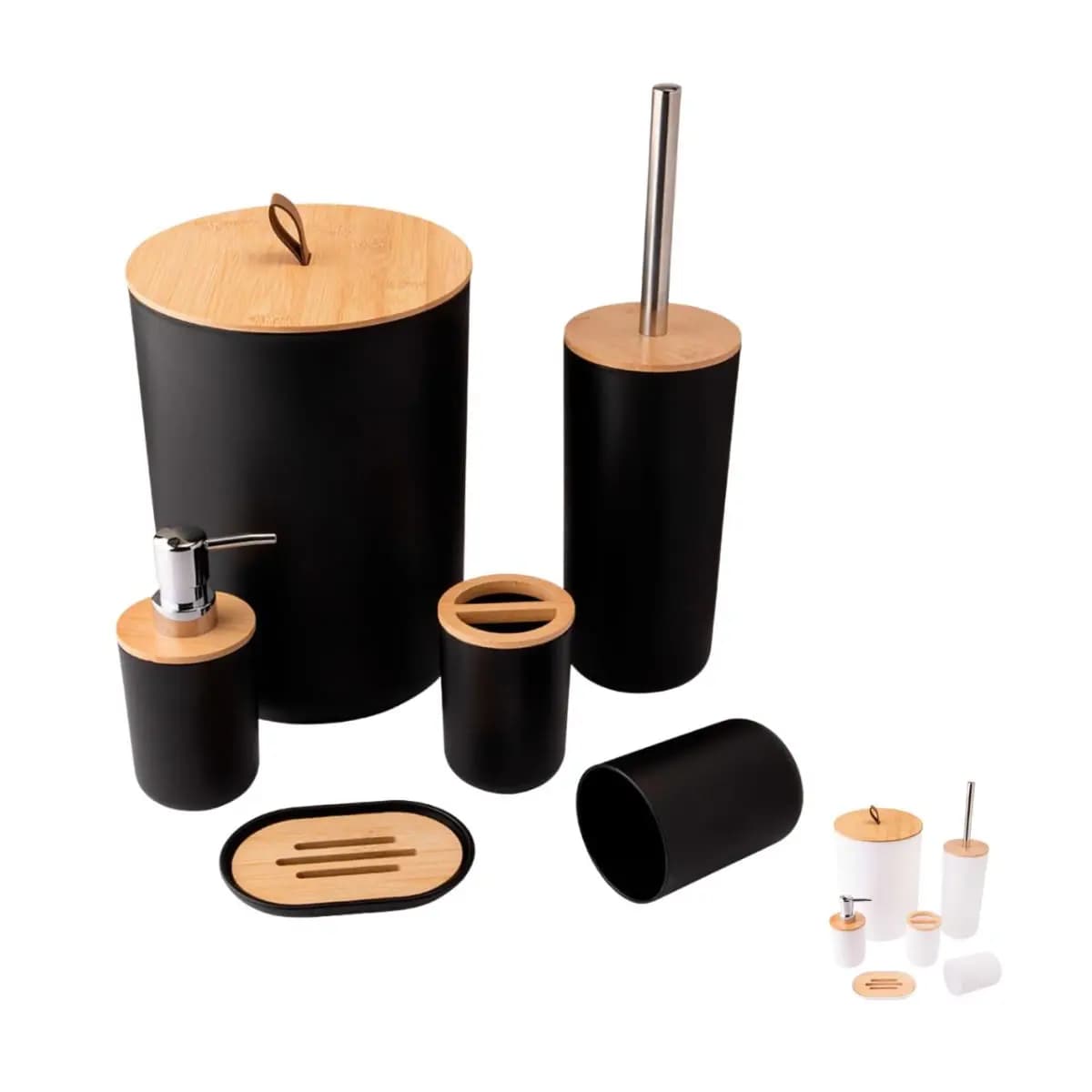 Kit Banheiro Bambu 6 peças Luxo Conjunto Lavabo Saboneteira Lixeira para Banheiro e Acessorios