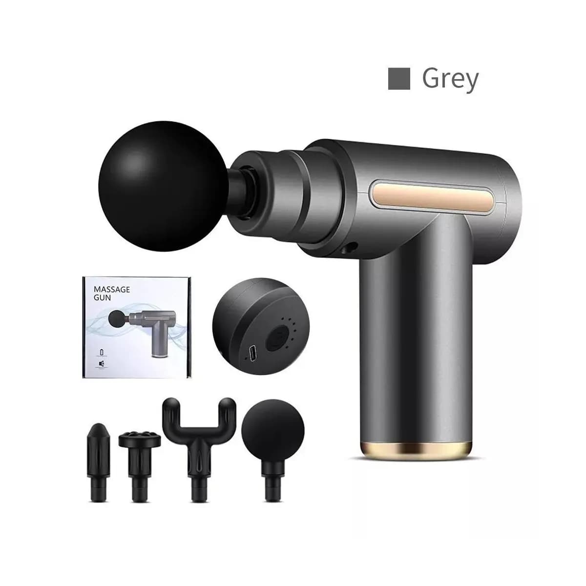 Pistola de Massagem Muscular Portátil Elétrica Profissional Recarregável USB com Múltiplas Ponteiras para Relaxamento