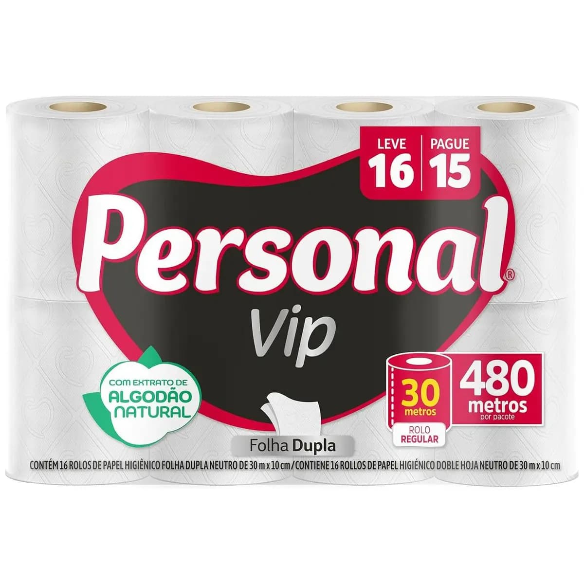 Personal Papel Higiênico Vip Folha Dupla, 16 Unidades Branco (Embalagem Pode Variar)