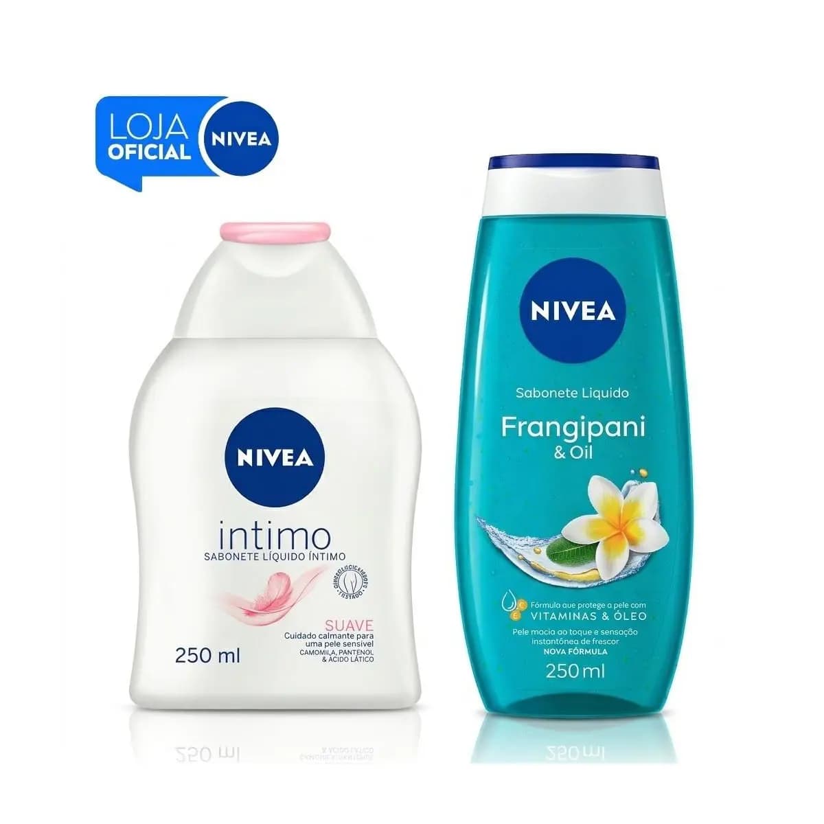 KIT NIVEA Sabonete Líquido Frangipani & Oil 250ml + NIVEA Sabonete Líquido Íntimo Suave 250ml