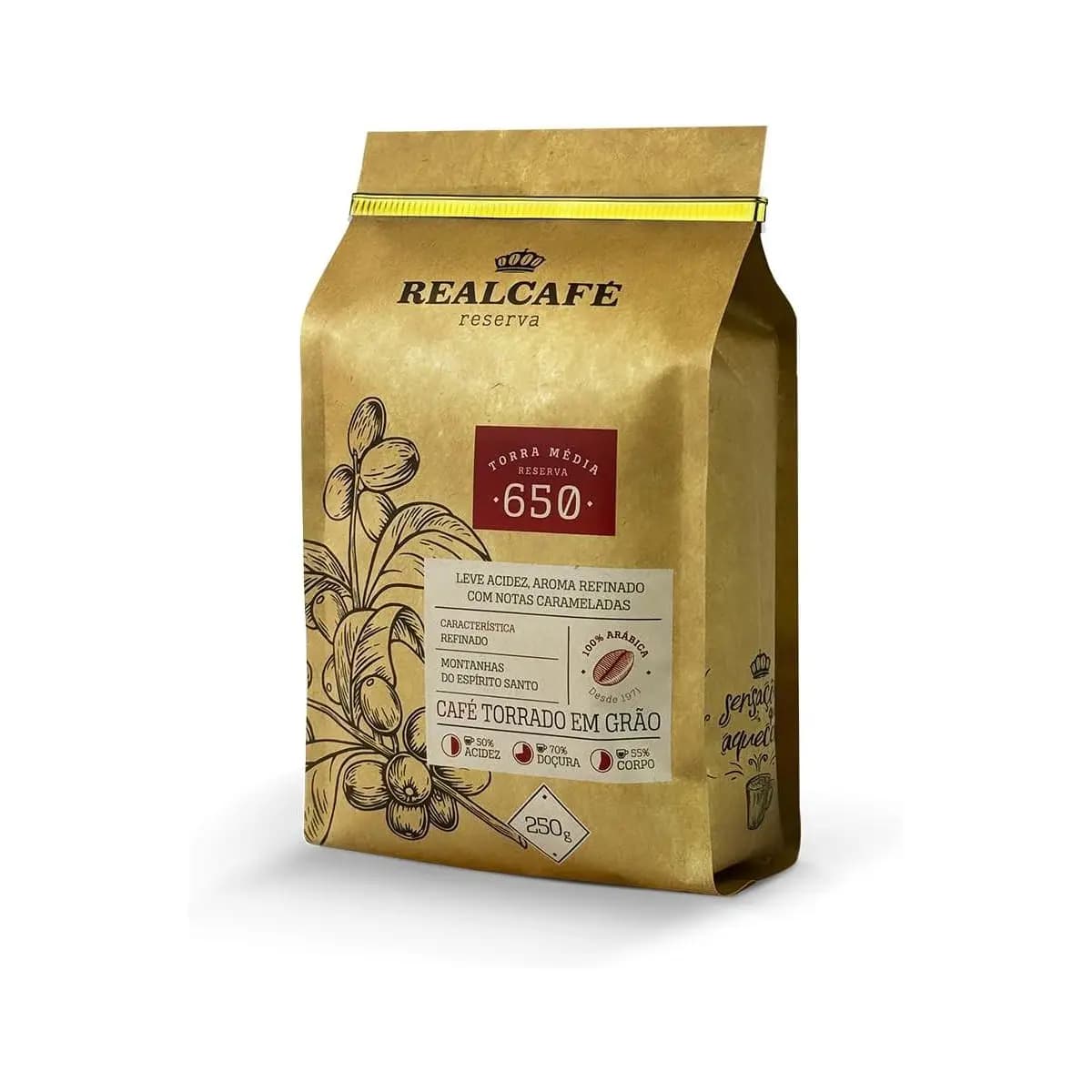 CAFÉ ESPECIAL TORRADO EM GRÃOS REALCAFÉ RESERVA 650 - TORRA MÉDIA - 250G