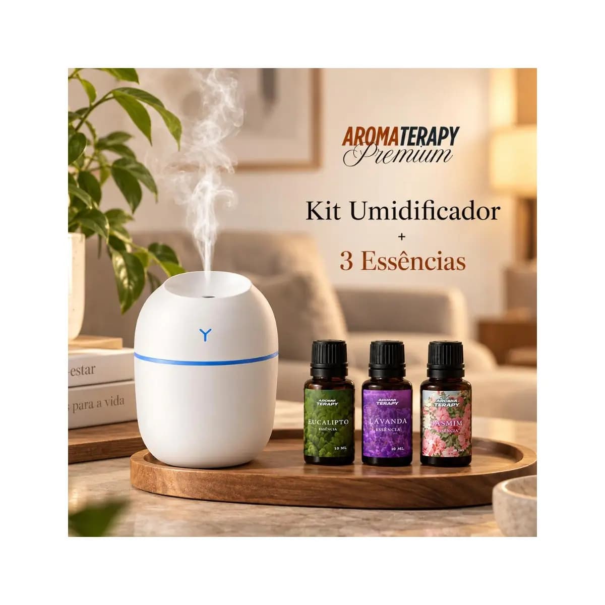 Kit de Umidificador Aromatizador com 3 Essências | Difusor de Ambient + Essências Aromatizantes 20ml