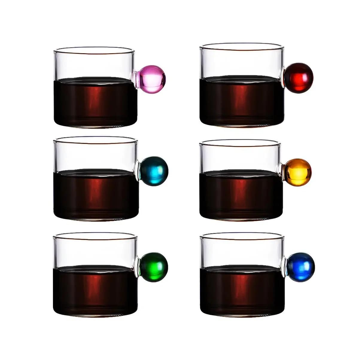 Kit 6 Xícaras Caneca Vidro Borossilicato Alça Colorida Bolinha 80ml