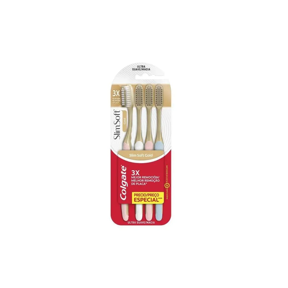 Escova Dental Colgate Slim Soft Gold Ultra Suave com 4 Unidades