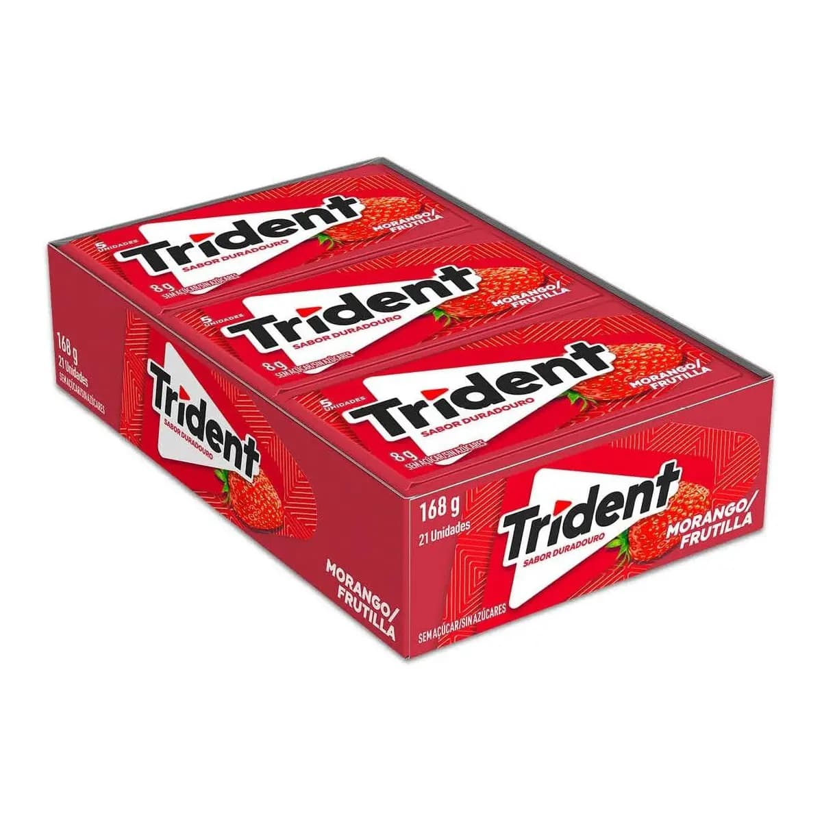 Chiclete Trident Morango Sem Açúcar - Caixa com 21 unid. de 8g