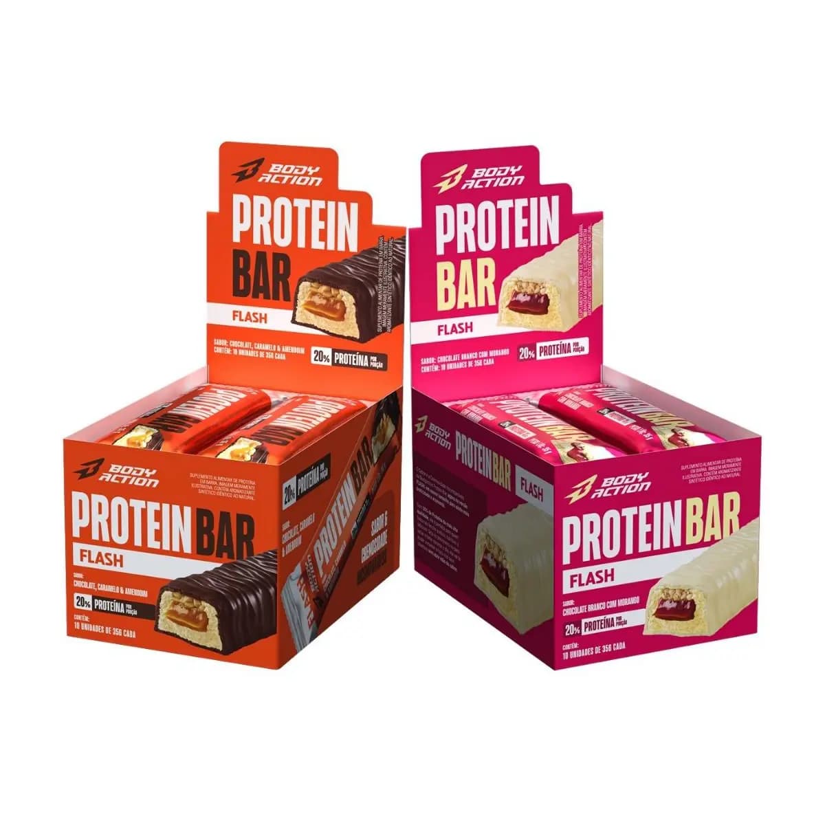 Kit 2x Display Barra de Proteína Snacks Protein Bar Flash 35g 10 Unids Bodyaction