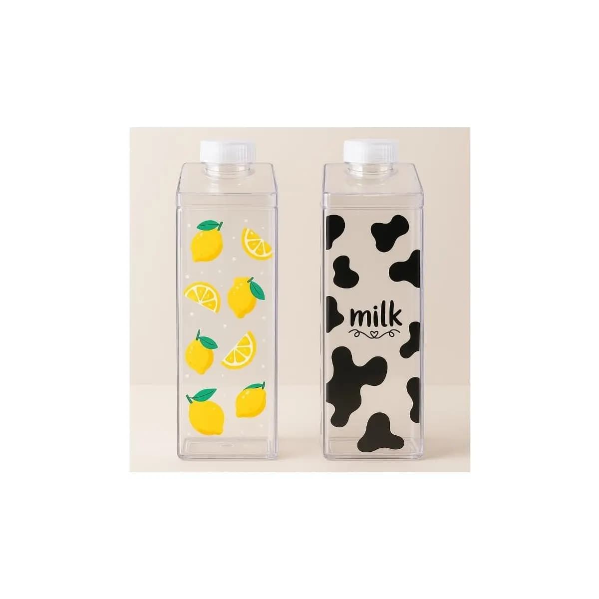 Kit Garrafa Acrílica Transparente Portátil Caixa de Leite Milk e Suco Decorativa Geladeira 500ML