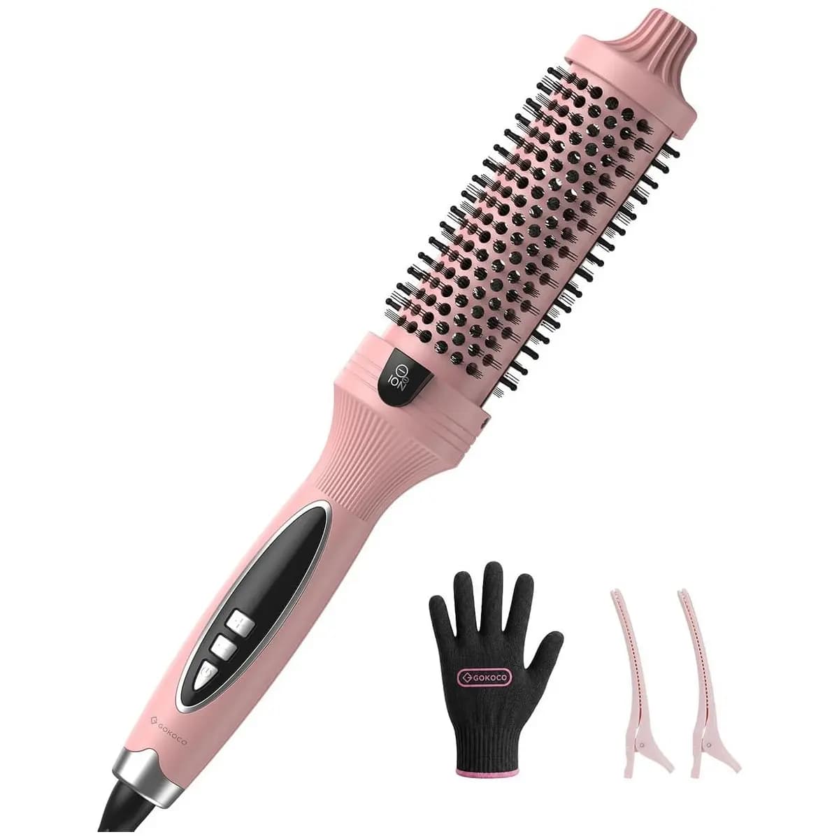 GOKOCO Escova Modeladora Térmica 38 mm com Íons Negativos,Bivolt GD037,9 Temperaturas,Aquecimento Rápido PTC,para Cachos,Ondas e Volume,Escova Styler,Rosa