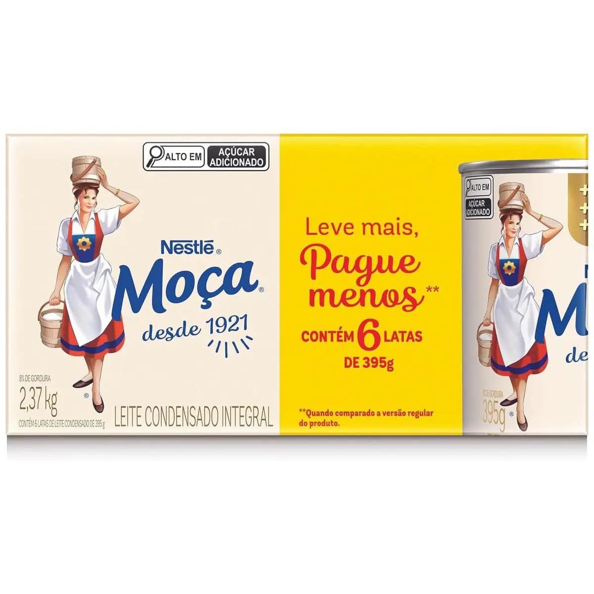 Leite Condensado Integral Moça, Lata, 395g, Pack com 6 Unidades