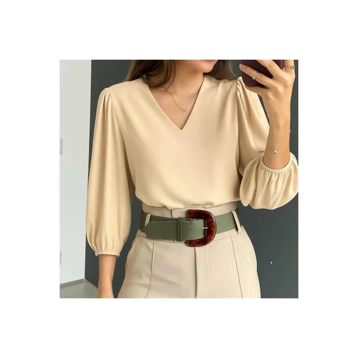 Blusa Feminina Manga 3/4 Novas Cores Tecido Crepe Moda Evangelica Detalhe Social Elegante
