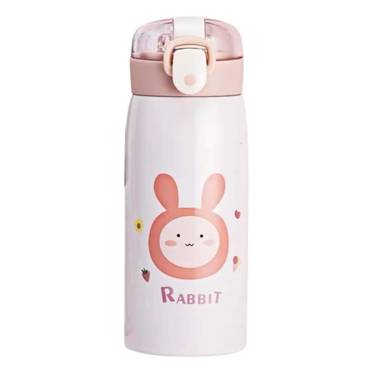 Garrafa Térmica Garrafinha Térmica Infantil Inox Canudo Trava 350 ml - Desenho Coelho - TYDA